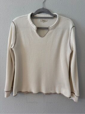 Madewell Cream Waffle-Knit Notch-Neck Sweater